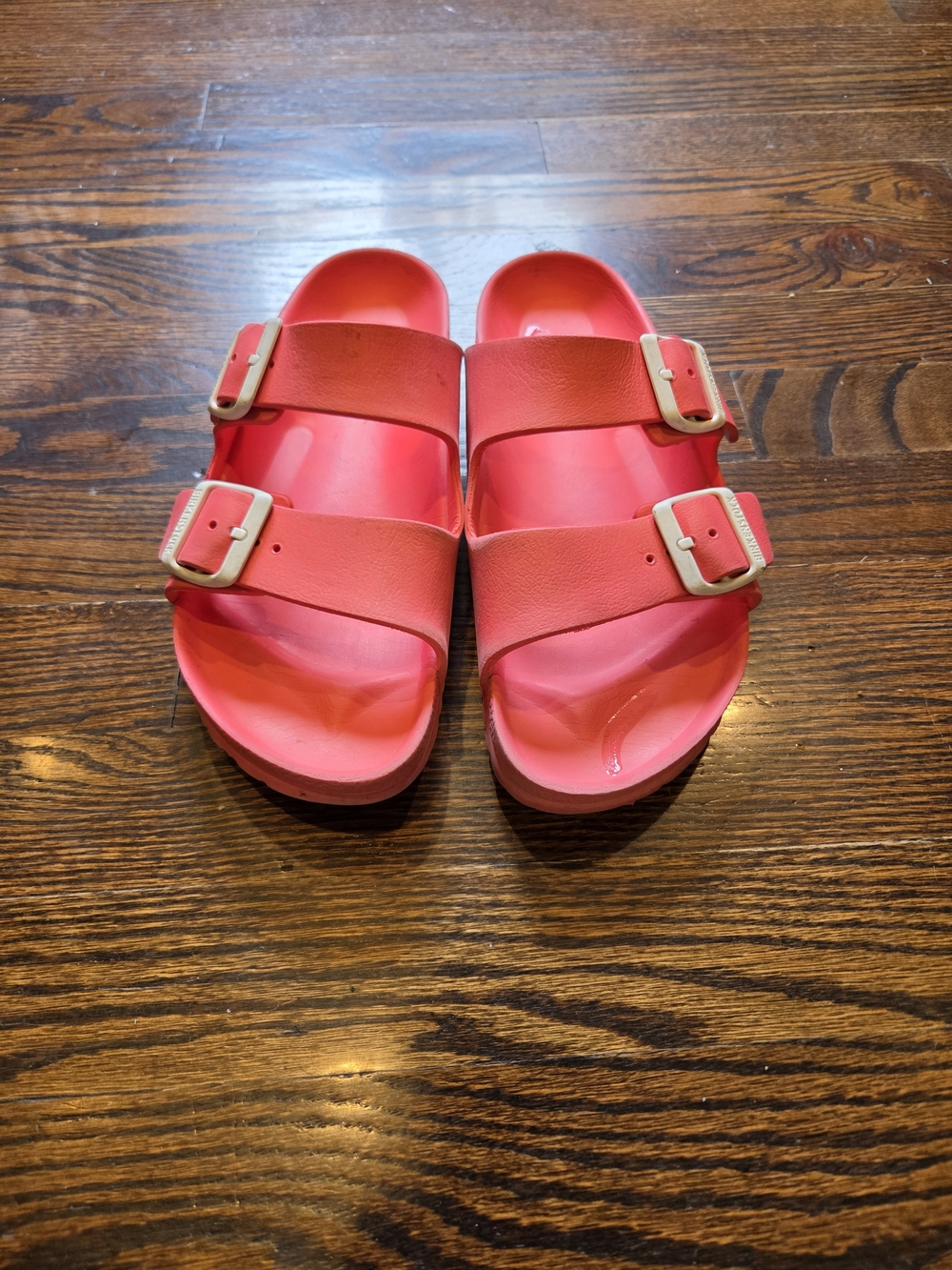 Birkenstock Womens Double-Buckle Sandals in Bright Coral Pink
